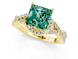 Yellow gold Princess Cut Green Sapphire  Halo Twist Band Solitaire Prong Setting Ring_25