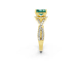 Yellow gold Princess Cut Green Sapphire  Halo Twist Band Solitaire Prong Setting Ring_26