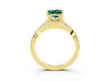 Yellow gold Princess Cut Green Sapphire  Halo Twist Band Solitaire Prong Setting Ring_27