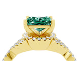 Yellow gold Princess Cut Green Sapphire  Halo Twist Band Solitaire Prong Setting Ring_28
