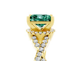 Yellow gold Princess Cut Green Sapphire  Halo Twist Band Solitaire Prong Setting Ring_29