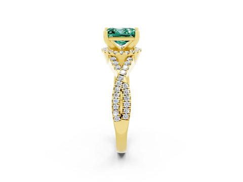Yellow gold Princess Cut Green Sapphire Halo Twist Band Solitaire Prong Setting Ring_2