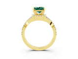 Yellow gold Princess Cut Green Sapphire Halo Twist Band Solitaire Prong Setting Ring_3