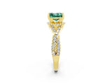 Yellow gold Princess Cut Green Sapphire  Halo Twist Band Solitaire Prong Setting Ring_44
