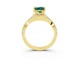 Yellow gold Princess Cut Green Sapphire  Halo Twist Band Solitaire Prong Setting Ring_45