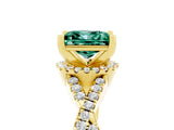 Yellow gold Princess Cut Green Sapphire Halo Twist Band Solitaire Prong Setting Ring_5