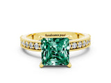 Yellow gold Princess Cut Green Sapphire Milgrain Pavé Engagement Ring with Four-Prong Setting_12
