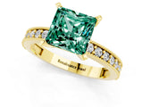 Yellow gold Princess Cut Green Sapphire Milgrain Pavé Engagement Ring with Four-Prong Setting_13