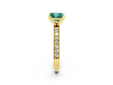 Yellow gold Princess Cut Green Sapphire Milgrain Pavé Engagement Ring with Four-Prong Setting_14