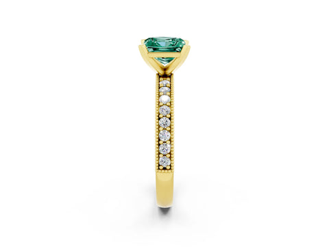 Yellow gold Princess Cut Green Sapphire Milgrain Pavé Engagement Ring with Four-Prong Setting_14