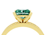 Yellow gold Princess Cut Green Sapphire Milgrain Pavé Engagement Ring with Four-Prong Setting_16