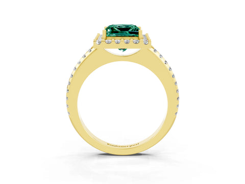 Yellow gold Princess Cut Green Sapphire Pavé Halo Ring with Four-Prong Setting_15