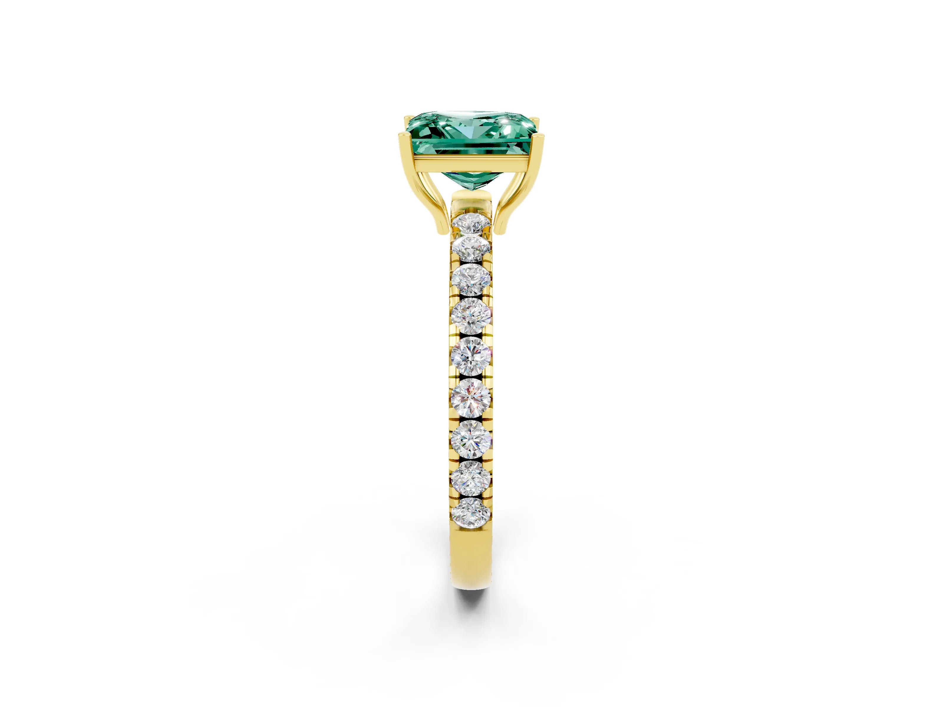 Yellow gold Princess Cut Green Sapphire Pavé Solitaire Engagement Ring with Four-Prong Setting_14