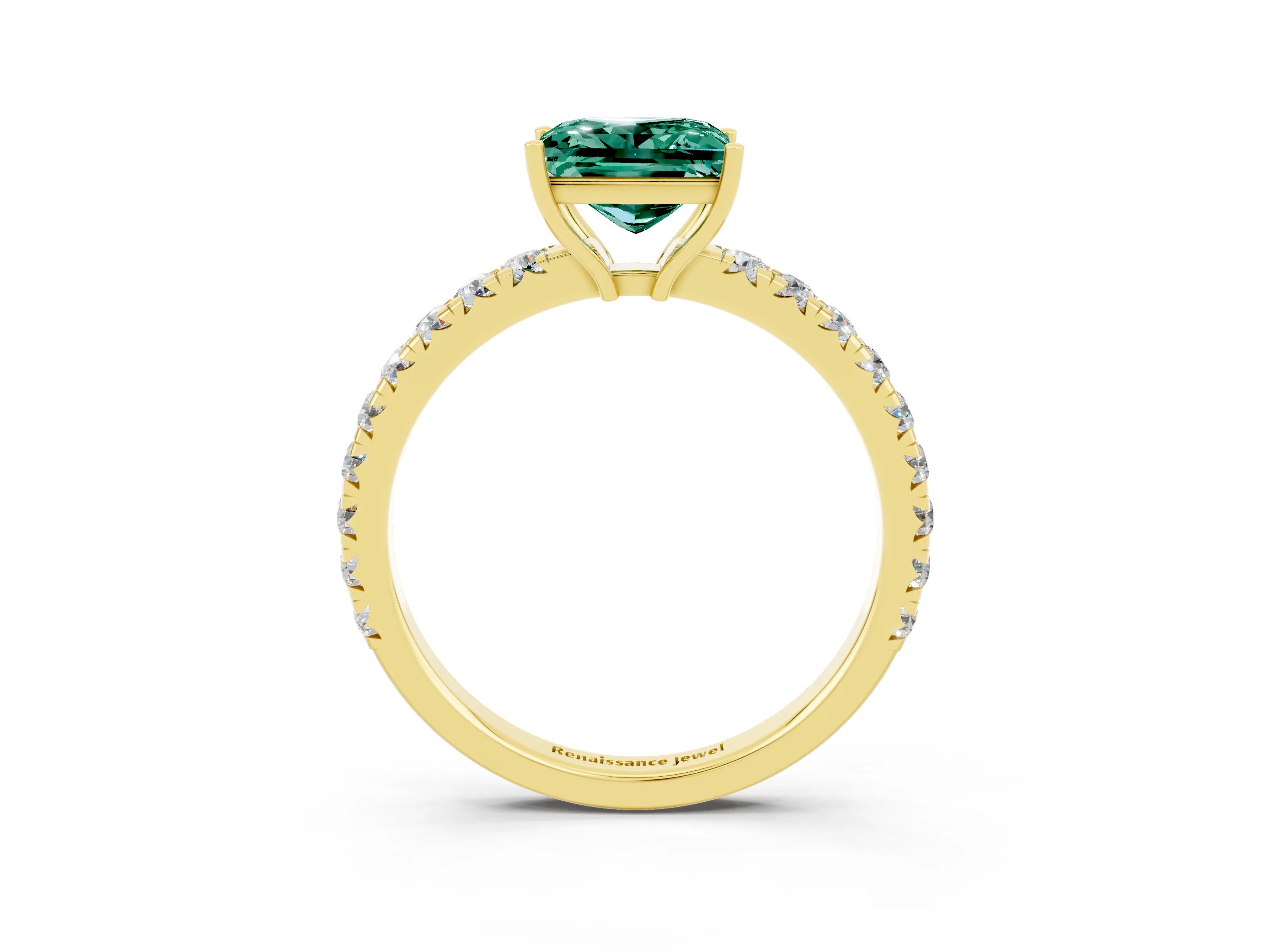 Yellow gold Princess Cut Green Sapphire Pavé Solitaire Engagement Ring with Four-Prong Setting_15