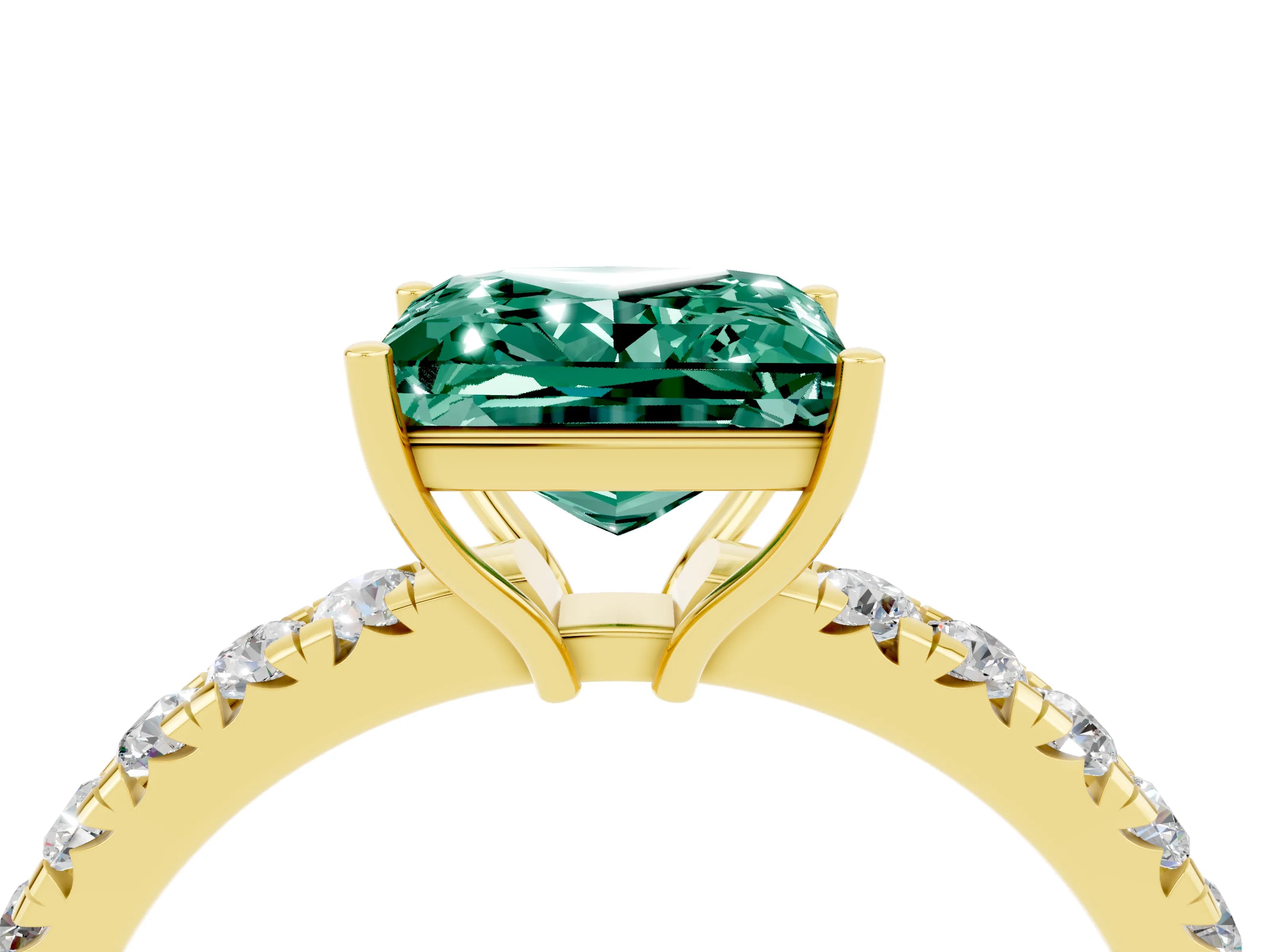 Yellow gold Princess Cut Green Sapphire Pavé Solitaire Engagement Ring with Four-Prong Setting_16