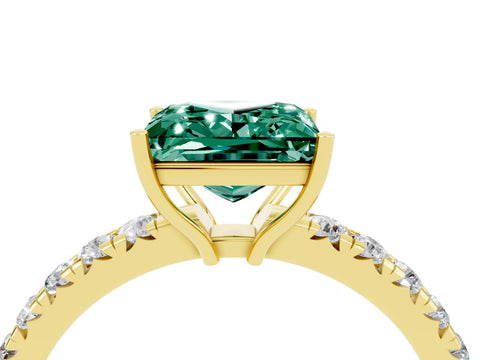 Yellow gold Princess Cut Green Sapphire Pavé Solitaire Engagement Ring with Four-Prong Setting_16