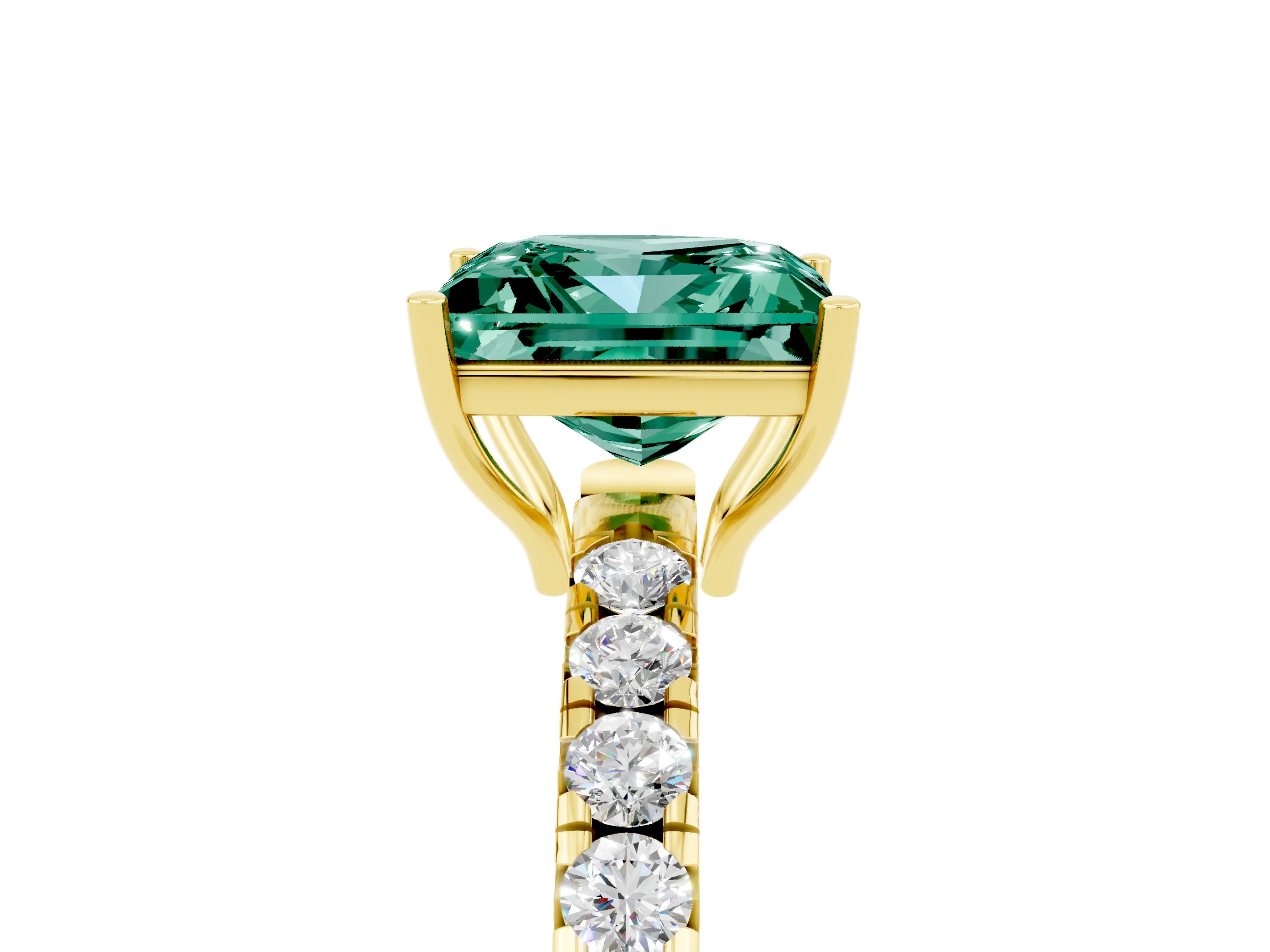 Yellow gold Princess Cut Green Sapphire Pavé Solitaire Engagement Ring with Four-Prong Setting_17