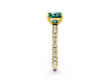 Yellow gold Princess Cut Green Sapphire Pavé Solitaire Ring with Round Band and Prong Setting_26