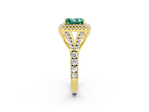 Yellow gold Princess Cut Green Sapphire Pavé Split Shank Double Halo Engagement Ring_2