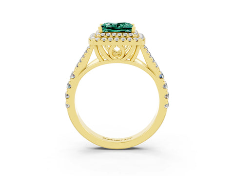 Yellow gold Princess Cut Green Sapphire Pavé Split Shank Double Halo Engagement Ring_3