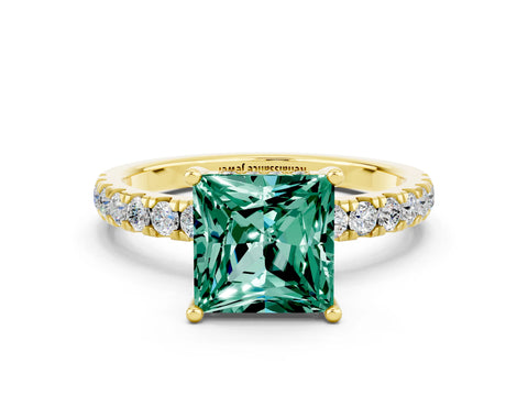 Yellow gold Princess Cut Green Sapphire Pave Band Solitaire Ring with Four-Prong Setting_24