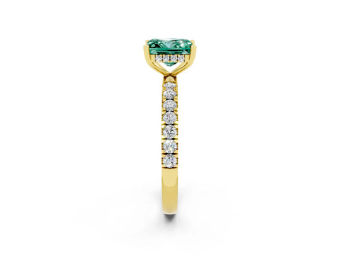 Yellow gold Princess Cut Green Sapphire Pave Band Solitaire Ring with Four-Prong Setting_26