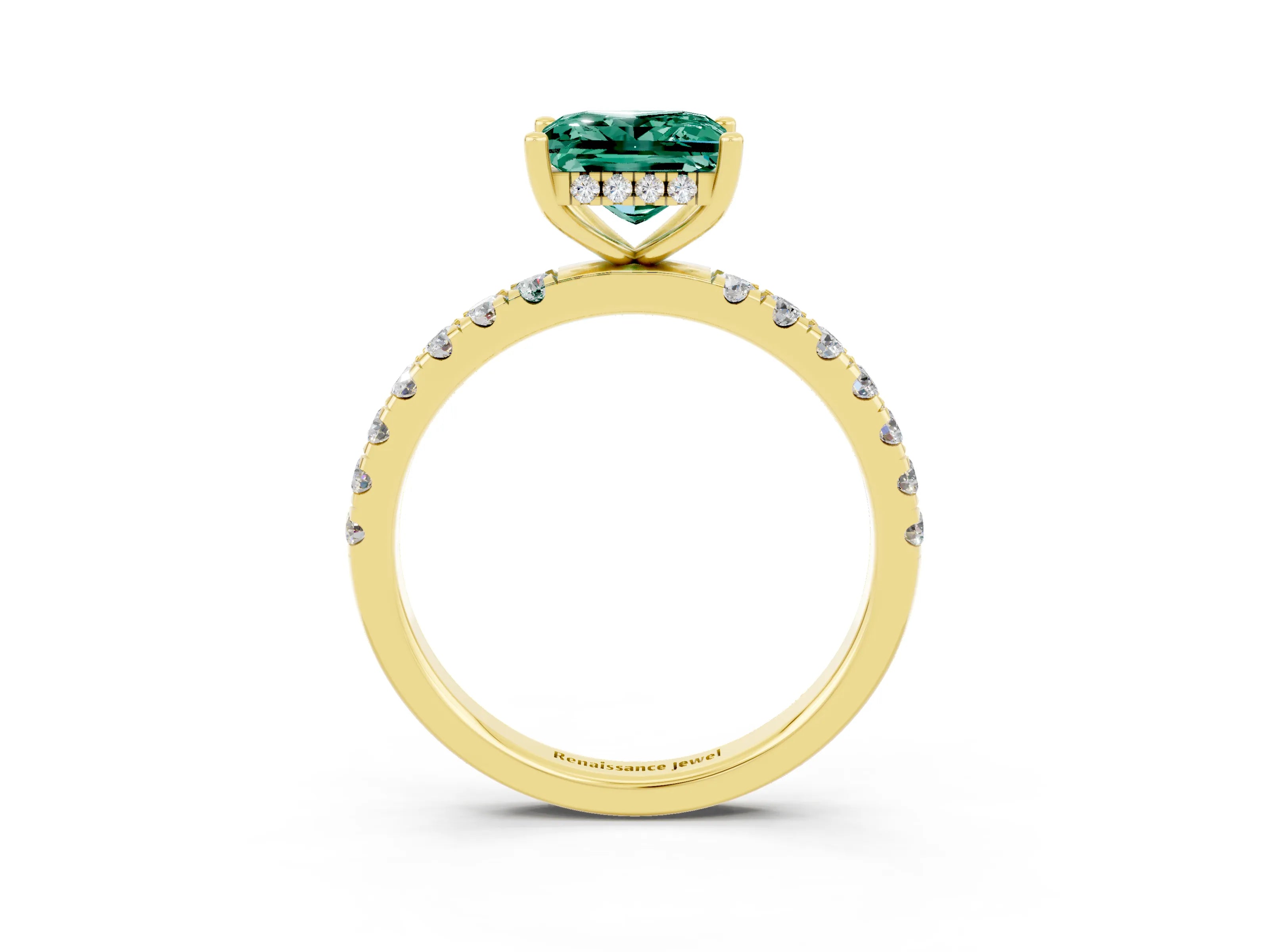 Yellow gold Princess Cut Green Sapphire Pave Band Solitaire Ring with Four-Prong Setting_27