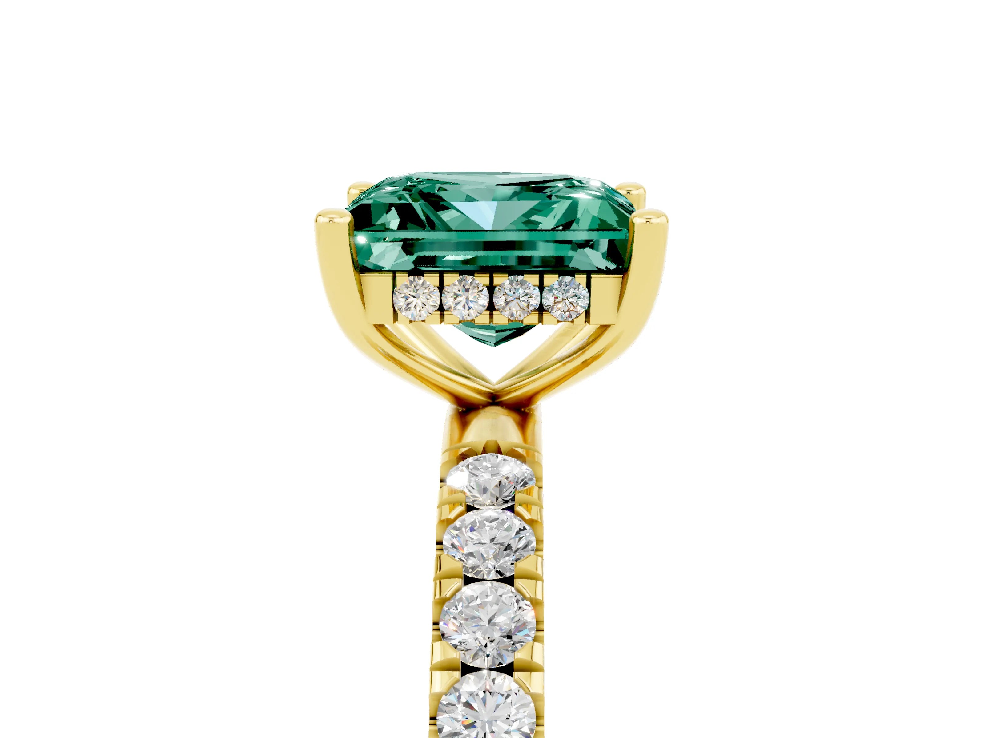 Yellow gold Princess Cut Green Sapphire Pave Band Solitaire Ring with Four-Prong Setting_29
