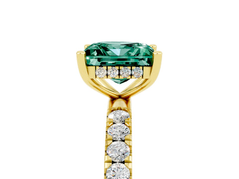 Yellow gold Princess Cut Green Sapphire Pave Band Solitaire Ring with Four-Prong Setting_29