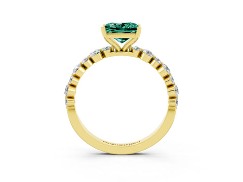 Yellow gold Princess Cut Green Sapphire Prong Set Engagement Ring with Pavé Band_3