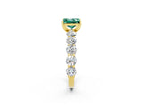 Yellow gold Princess Cut Green Sapphire Prong Setting with Side Stones on a Pave Band_2