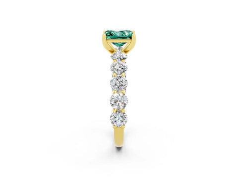 Yellow gold Princess Cut Green Sapphire Prong Setting with Side Stones on a Pave Band_2