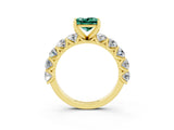 Yellow gold Princess Cut Green Sapphire Prong Setting with Side Stones on a Pave Band_3