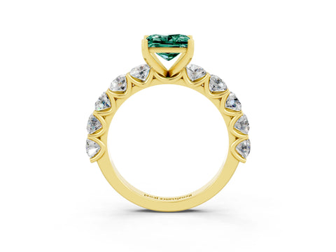 Yellow gold Princess Cut Green Sapphire Prong Setting with Side Stones on a Pave Band_3