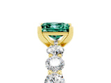 Yellow gold Princess Cut Green Sapphire Prong Setting with Side Stones on a Pave Band_5