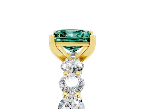 Yellow gold Princess Cut Green Sapphire Prong Setting with Side Stones on a Pave Band_5