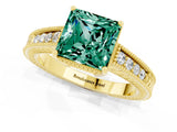 Yellow gold Princess Cut Green Sapphire Ring with Milgrain Pavé Band and Four-Prong Setting_13