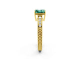 Yellow gold Princess Cut Green Sapphire Ring with Milgrain Pavé Band and Four-Prong Setting_14