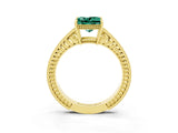 Yellow gold Princess Cut Green Sapphire Ring with Milgrain Pavé Band and Four-Prong Setting_15