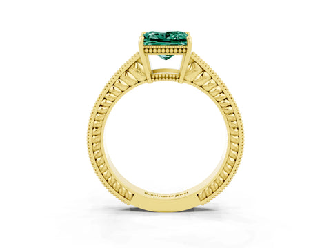 Yellow gold Princess Cut Green Sapphire Ring with Milgrain Pavé Band and Four-Prong Setting_15