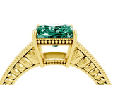 Yellow gold Princess Cut Green Sapphire Ring with Milgrain Pavé Band and Four-Prong Setting_16