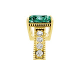 Yellow gold Princess Cut Green Sapphire Ring with Milgrain Pavé Band and Four-Prong Setting_17