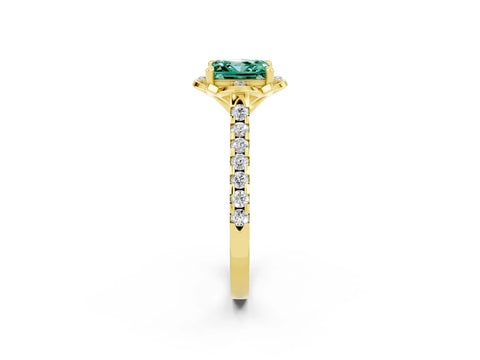 Yellow gold Princess Cut Green Sapphire Ring with Pavé Band and Floral Prong Setting_2