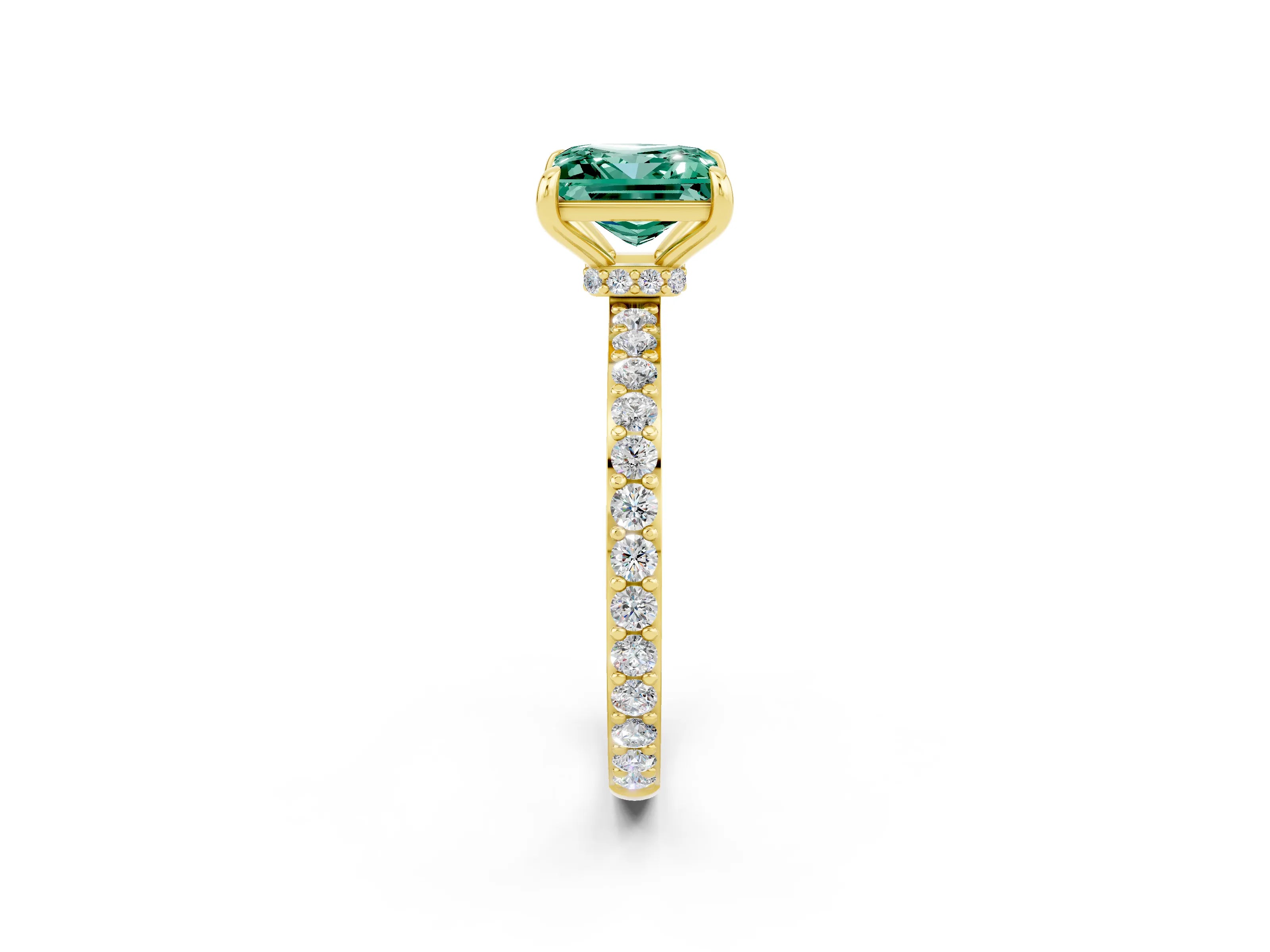 Yellow gold Princess Cut Green Sapphire Ring with Pavé Band and Four-Prong Setting_2