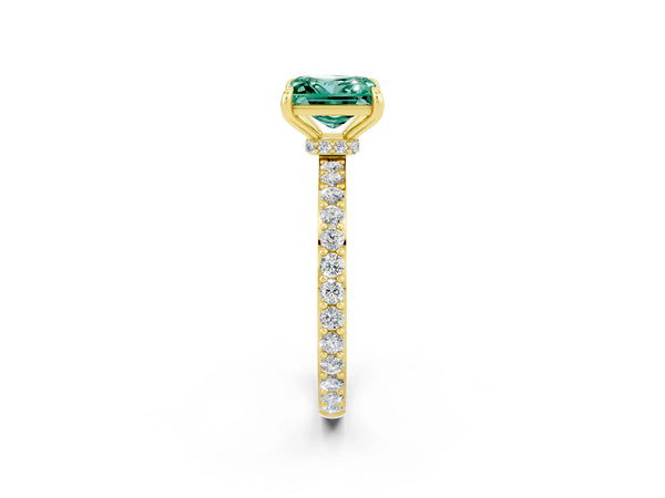 Yellow gold Princess Cut Green Sapphire Pavé Engagement Ring with Round  Accents and Prong Setting