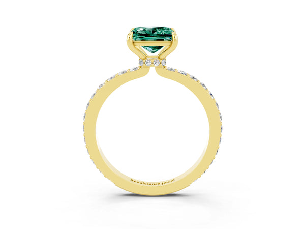 Yellow gold Princess Cut Green Sapphire Pavé Engagement Ring with Round  Accents and Prong Setting