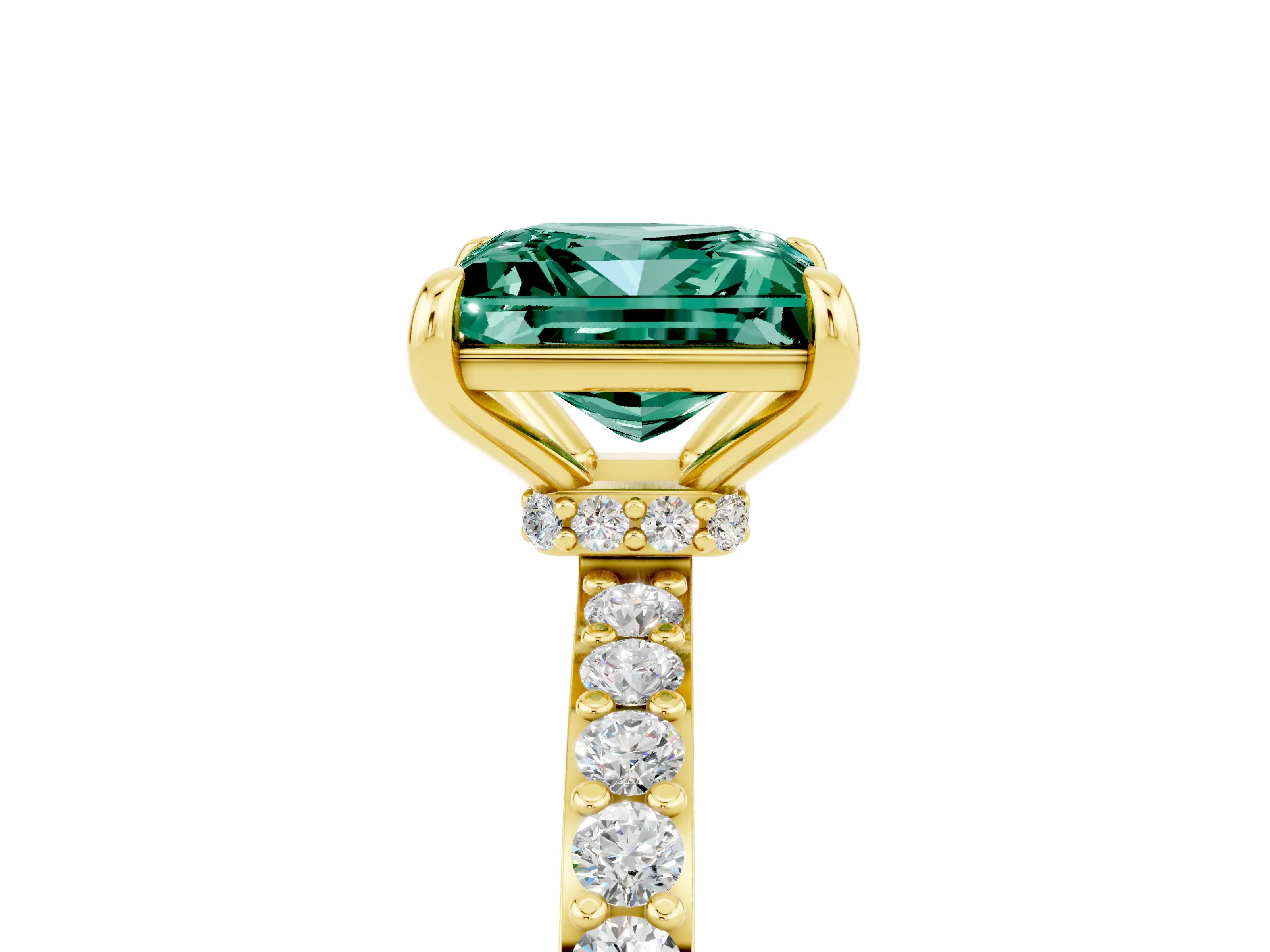 Yellow gold Princess Cut Green Sapphire Ring with Pavé Band and Four-Prong Setting_5