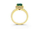 Yellow gold Princess Cut Green Sapphire Scalloped Halo Engagement Ring with Round Shared Prong Band_15