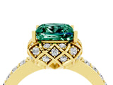 Yellow gold Princess Cut Green Sapphire Scalloped Halo Engagement Ring with Round Shared Prong Band_16