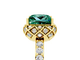 Yellow gold Princess Cut Green Sapphire Scalloped Halo Engagement Ring with Round Shared Prong Band_17